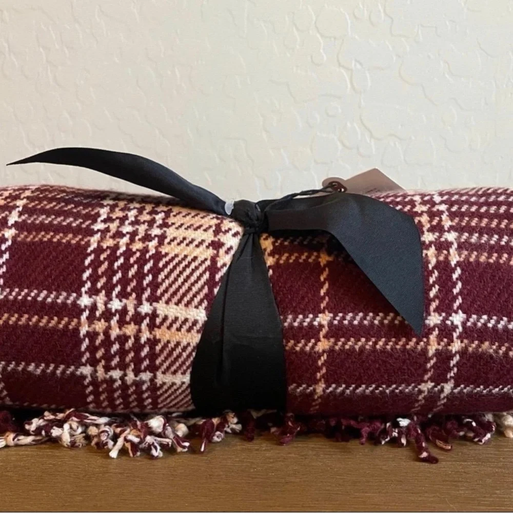 Fall Plaid Woven Throw Blanket Burgundy/Cream - Hearth & Hand Magnolia
